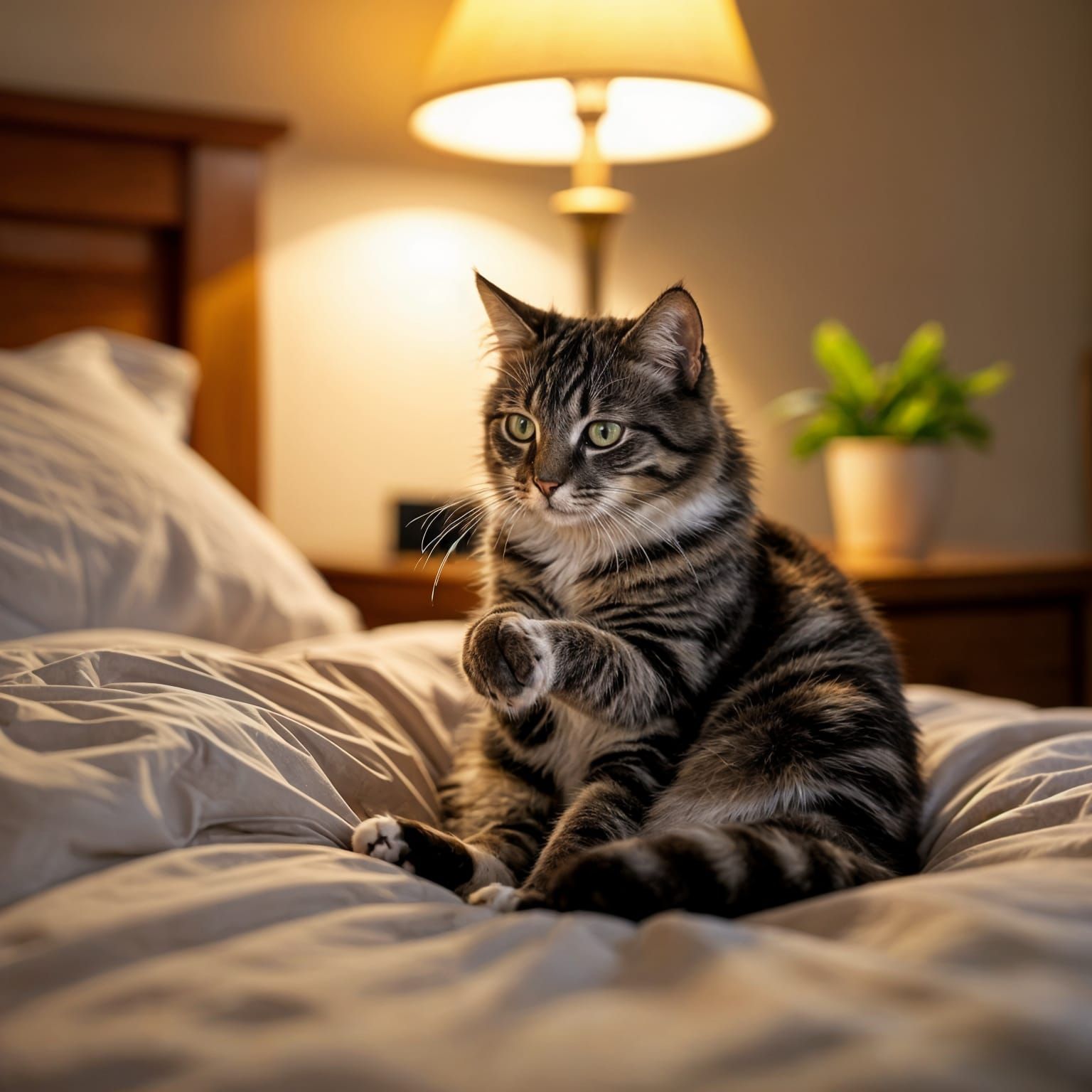 Feral Cat Waits on Nightstand