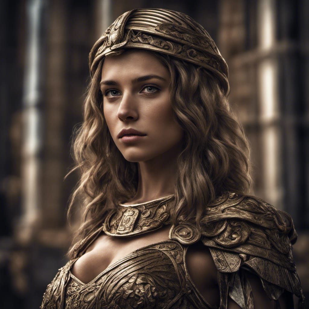 Hyperrealistic Athena with Brown and Blonde Hair