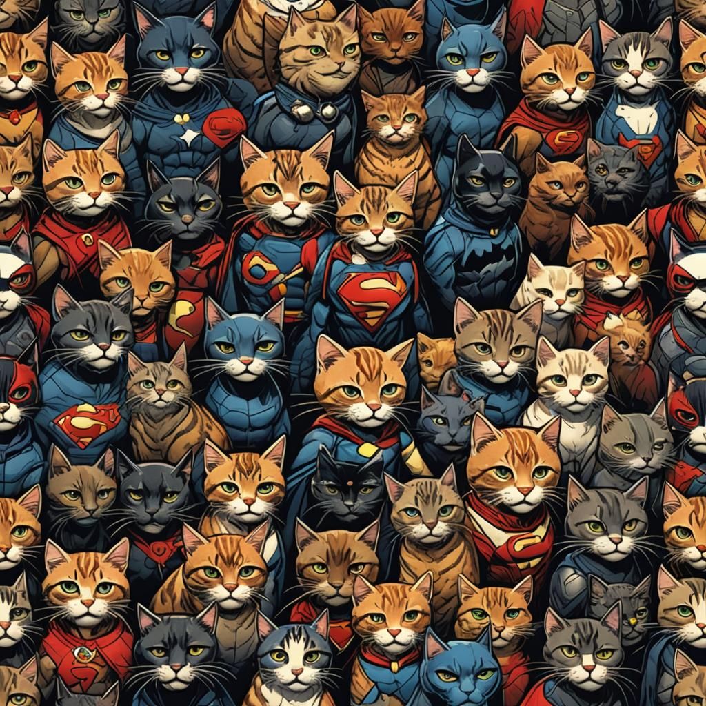 Superhero Cats in Comic Book Style Art