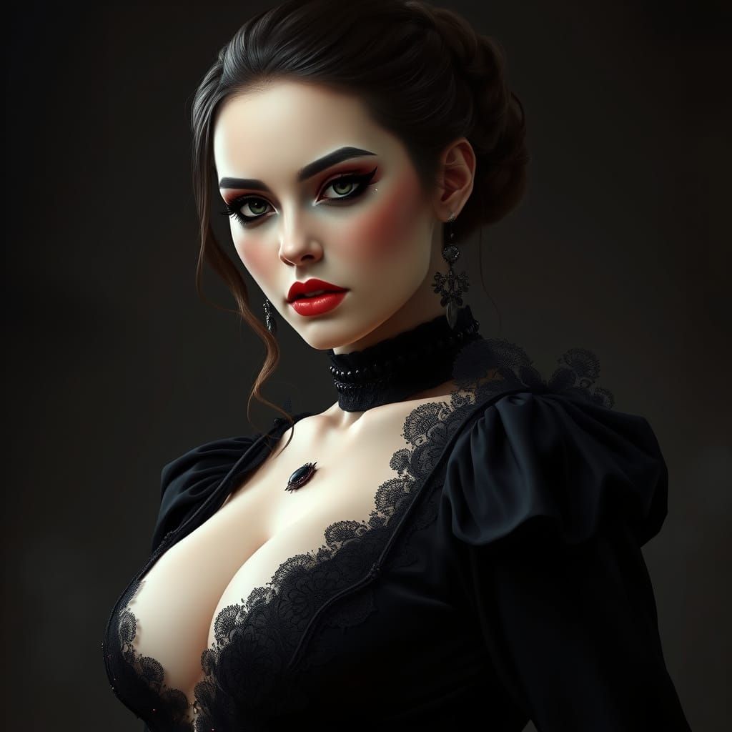 Gothic Woman in Hyperrealistic Digital Art Style
