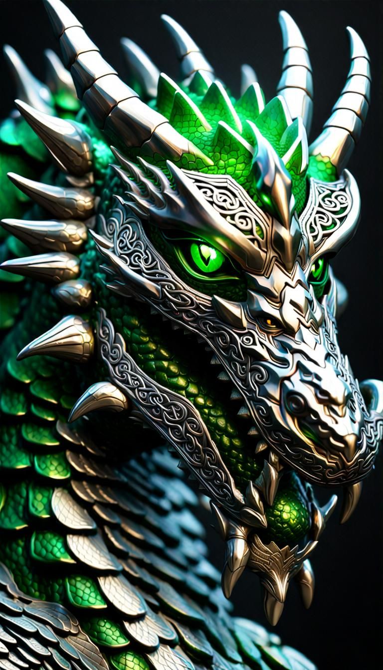 Chrome Celtic Dragon God: Hyperrealistic Fantasy Art