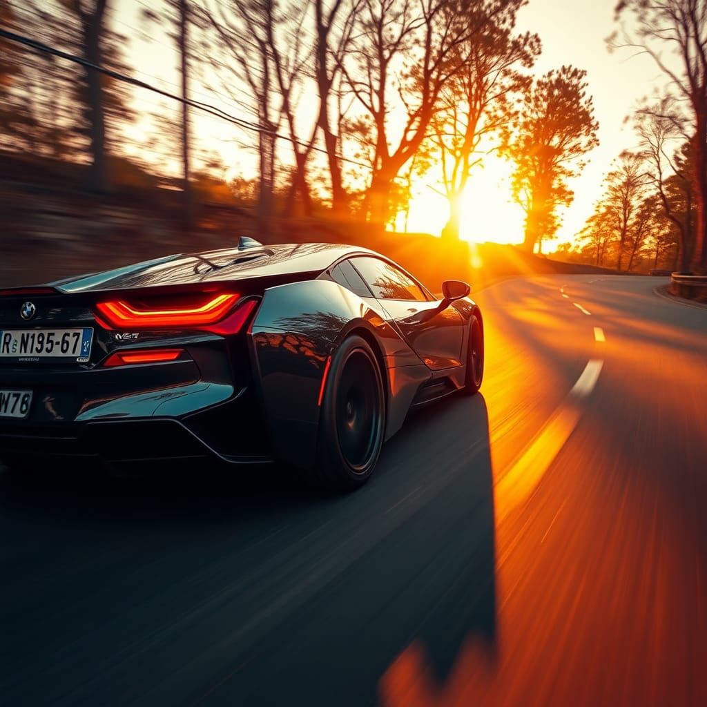 BMW Supercar Speeds Down Sunset Road: Cinematic Film Still
