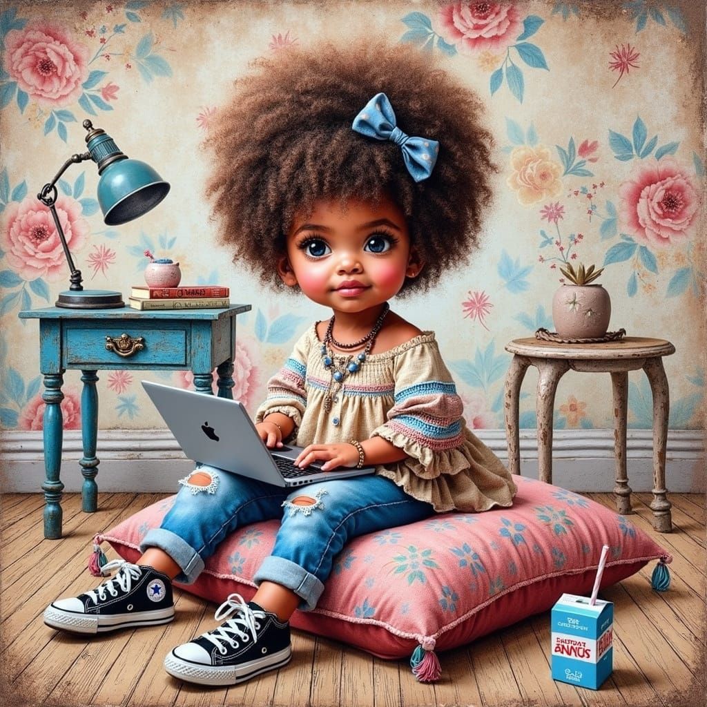 Whimsical Girl in Boho Bedroom