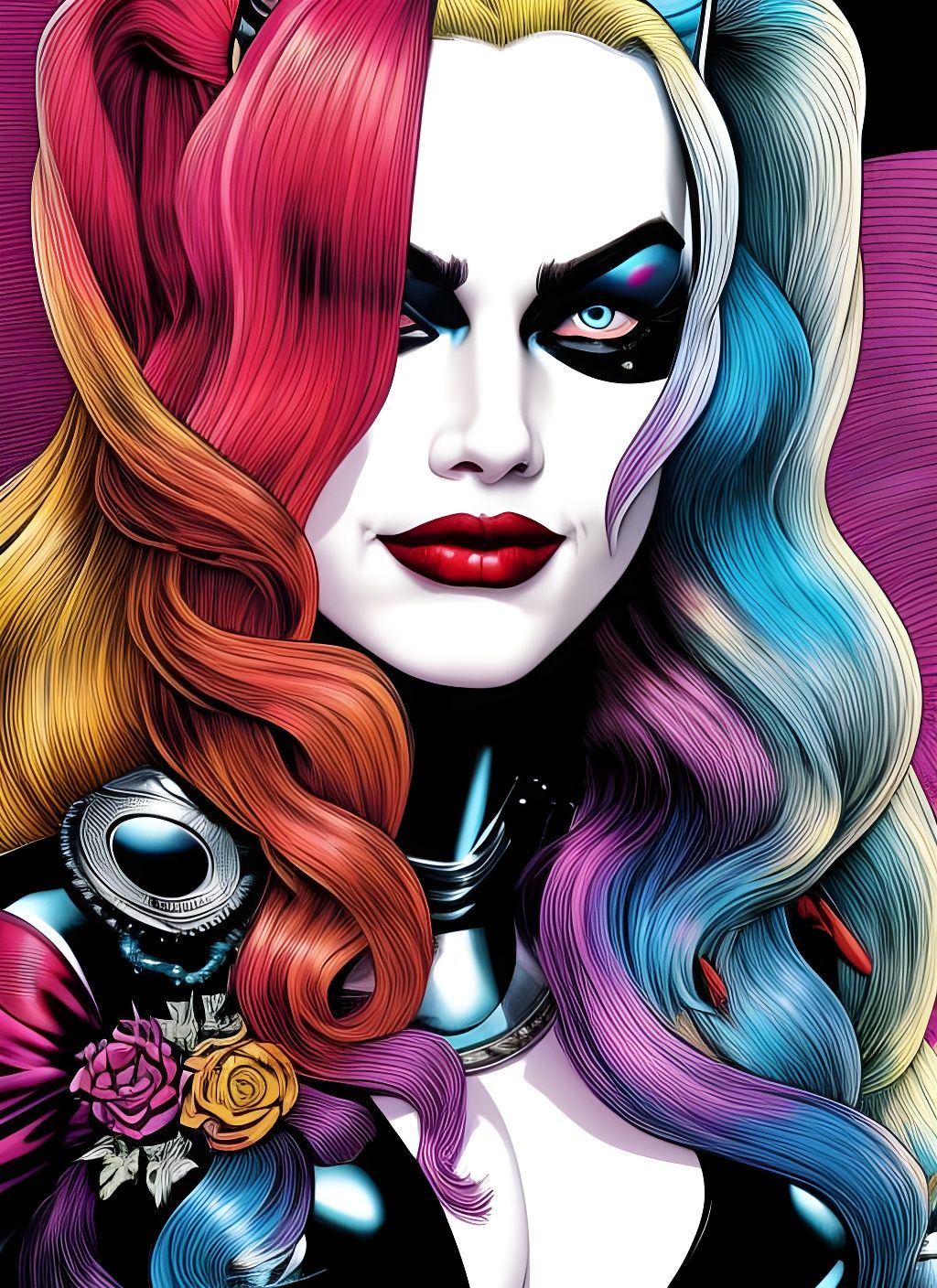 Harley Quinn Portrait in Heavy Metal Style