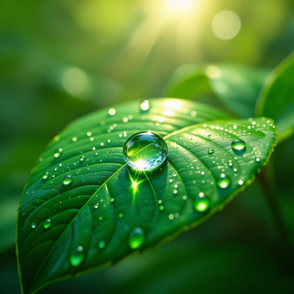 Raindrop on Leaf: Macro View in Detailed Matte Painting