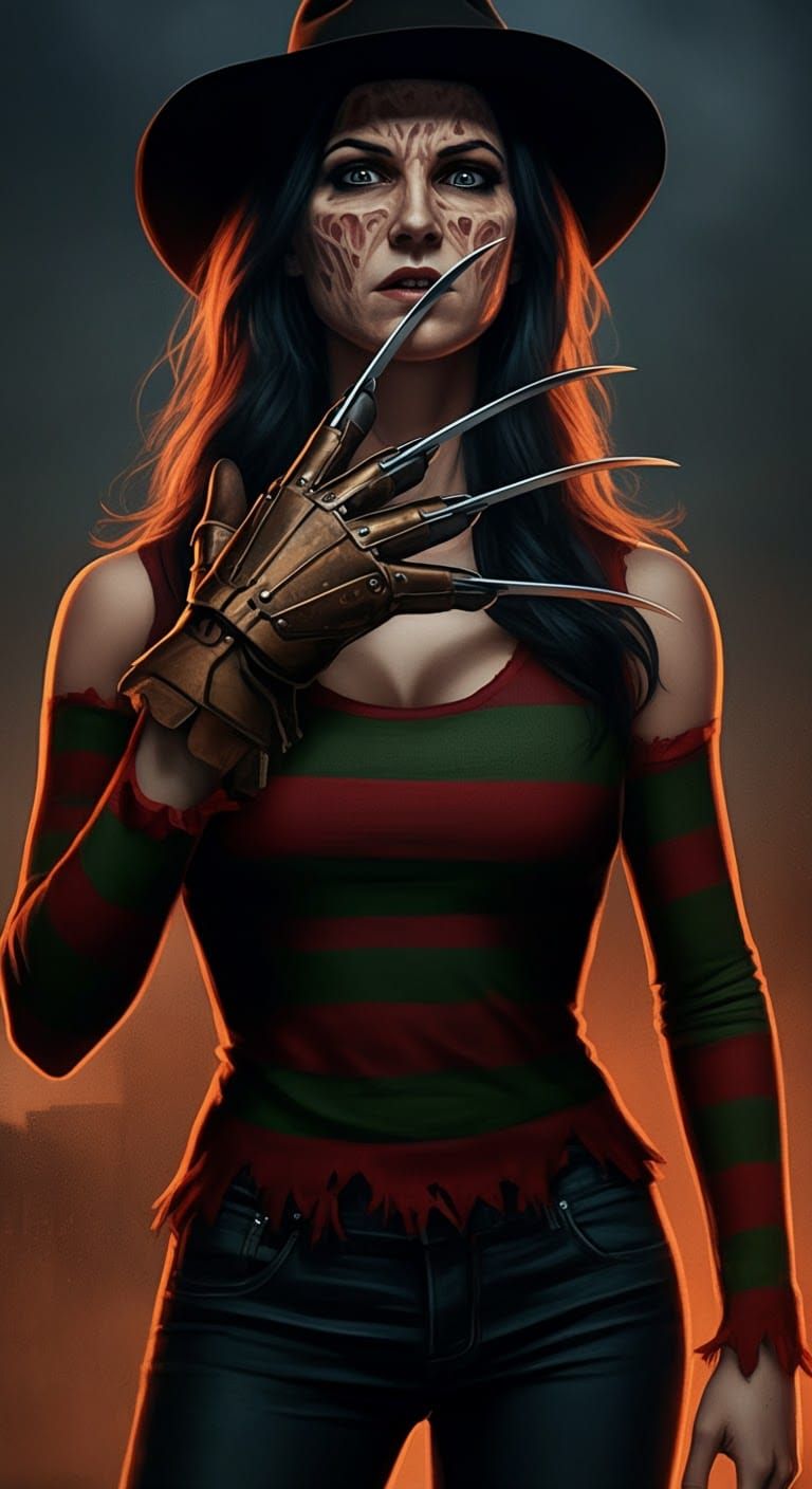 X-23 as Freddy Krueger in Horror Art Style