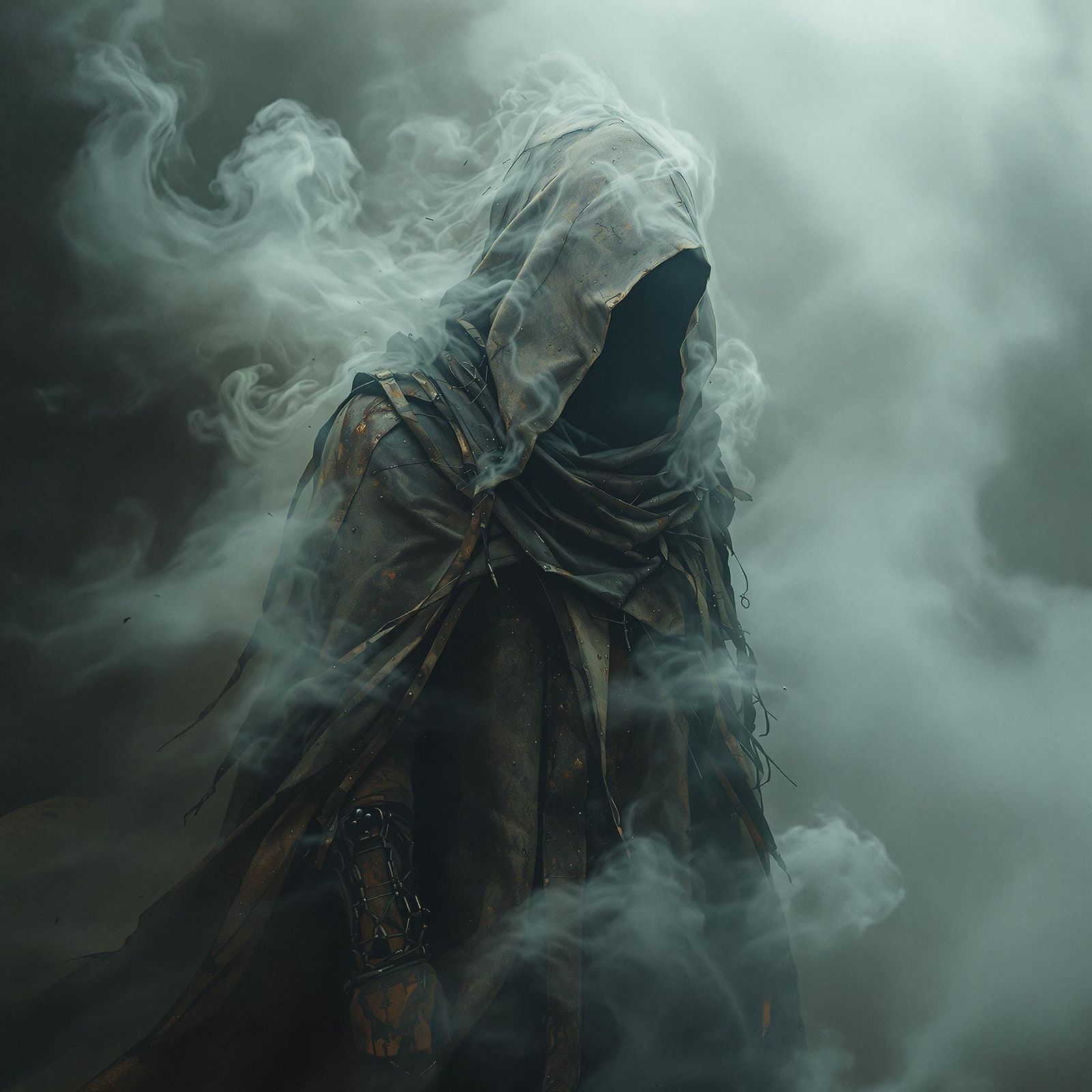 Mysterious Figure in Ethereal Mist: A Beksiński-esque Vision