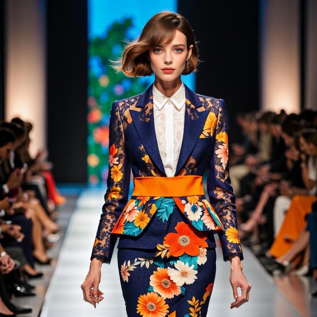 Floral Lace Skirt Suit on Runway Fashion Show