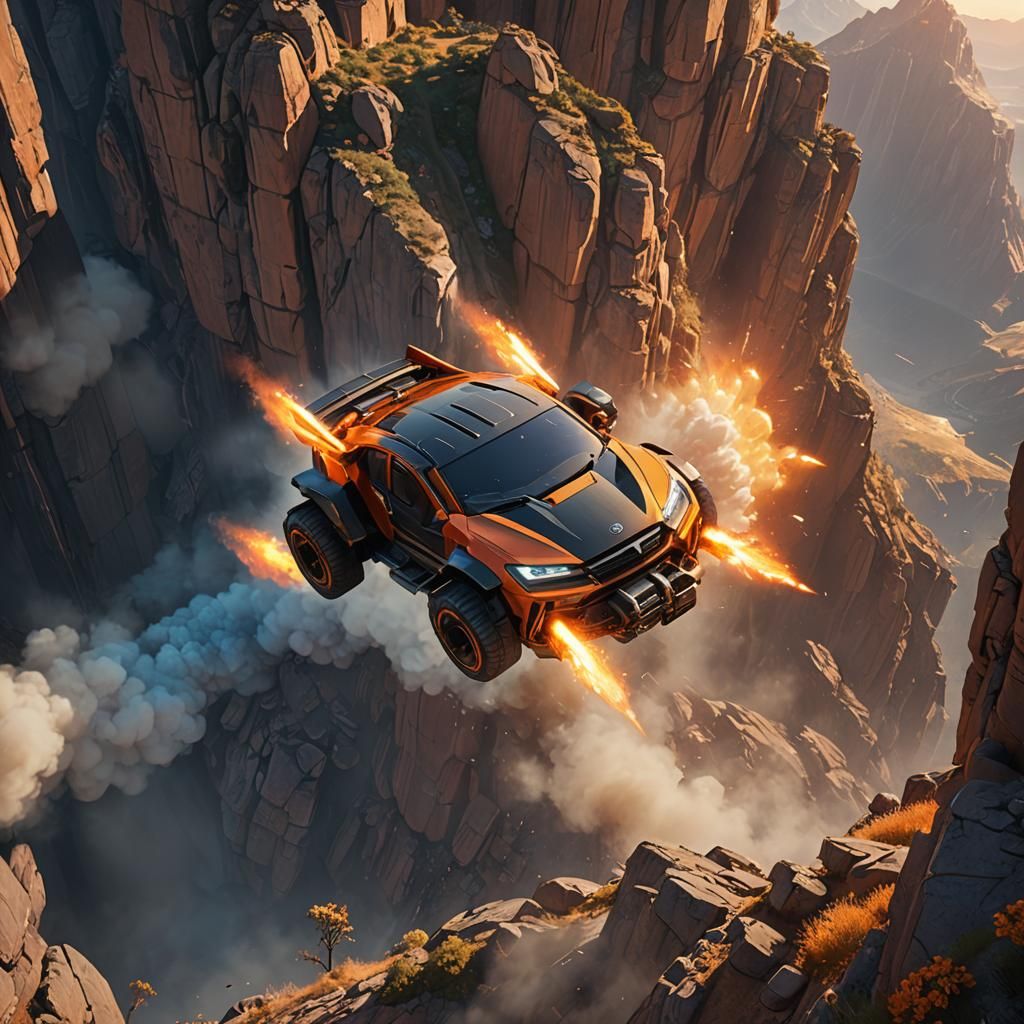 Jetpack Car Soars Off Cliff in Fiery Explosion