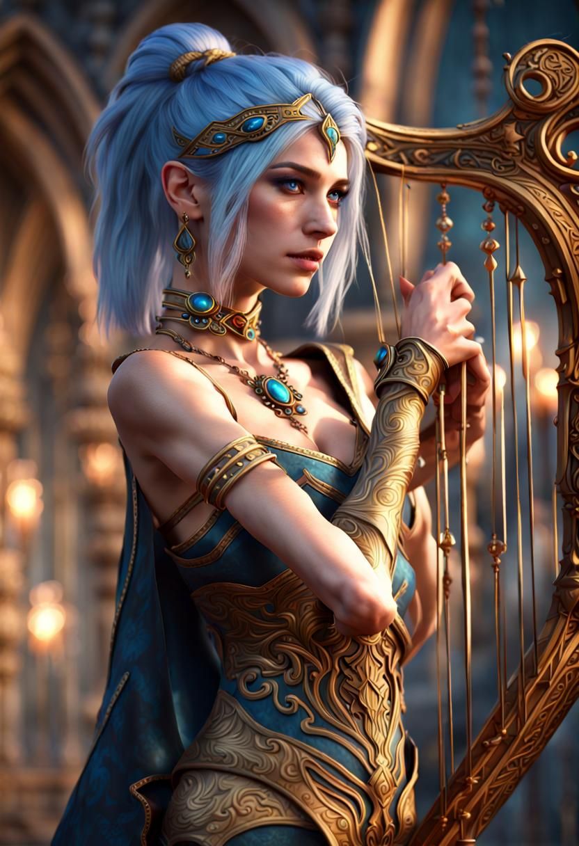 Eladrin Bard with Lyre: Fantasy Concept Art