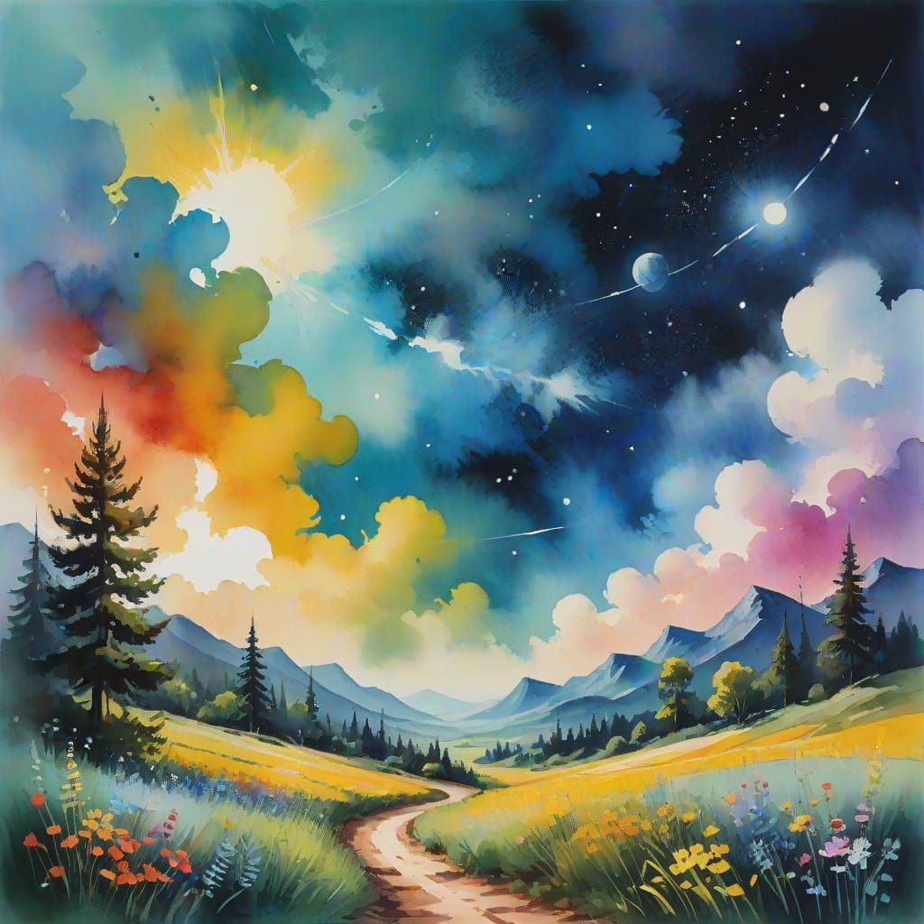 Impressionist Galaxy in Gouache and Watercolor