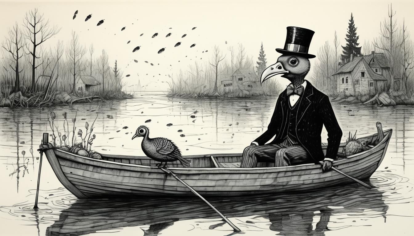 Dreamlike Animals in Rowboat: Studio Ghibli Style