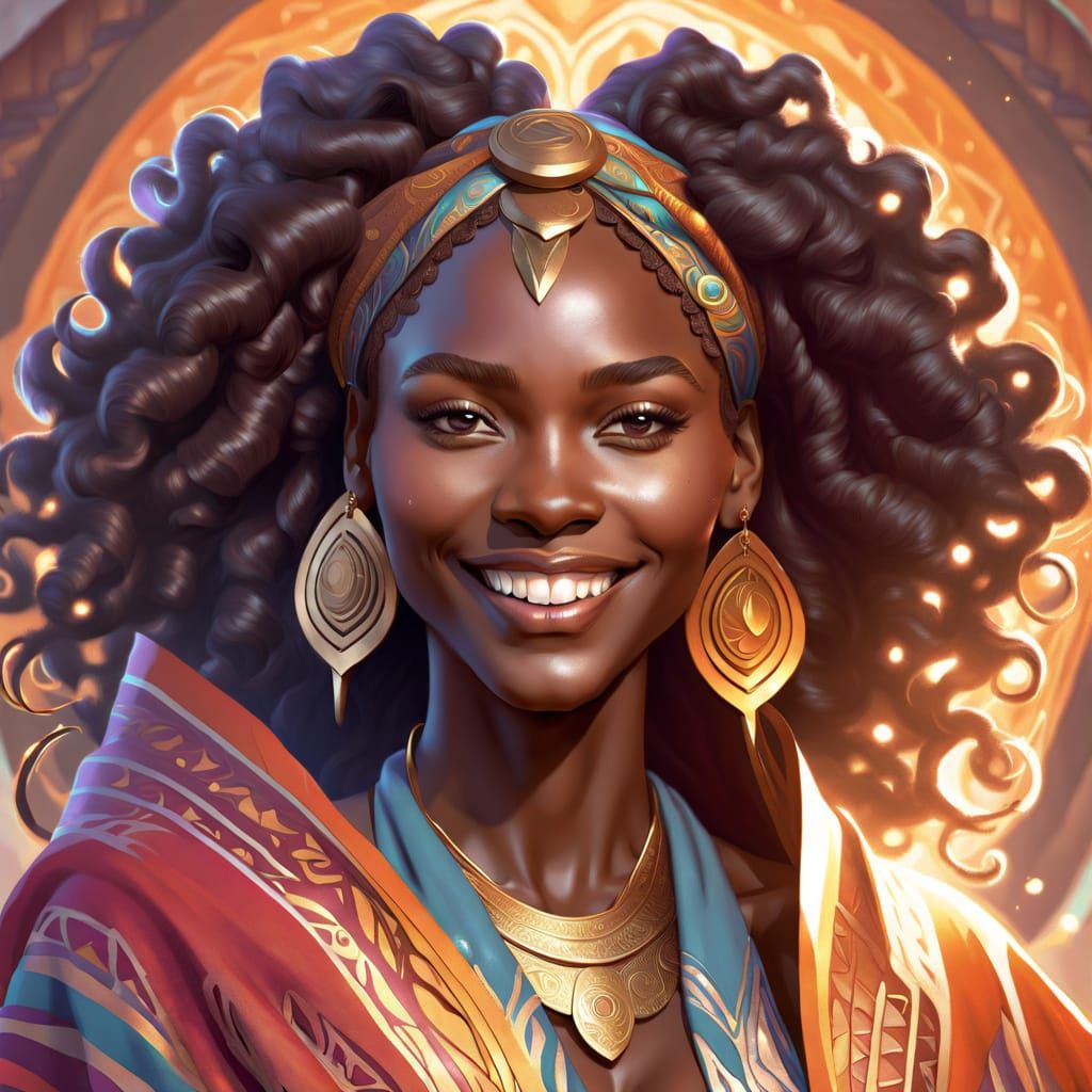 African Goddess in Flowing Robe, Concept Art Portrait