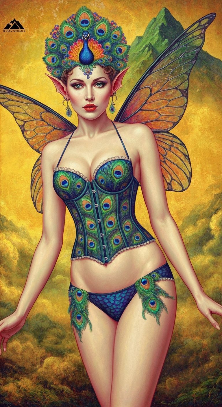 Psychedelic Fairy in Peacock Corset, Fauvism Style