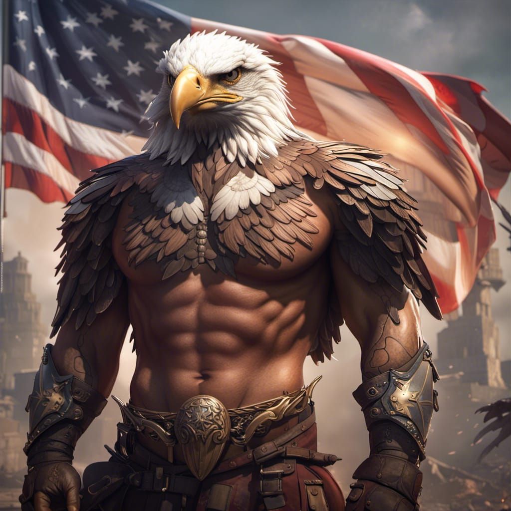 Epic American Eagle Woman: Patriotic Fantasy Art