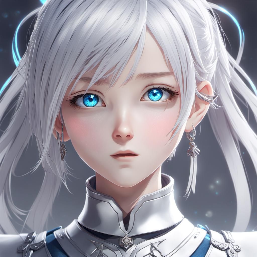 Anime Girl with Silver-Ringed Eyes in 3D Style