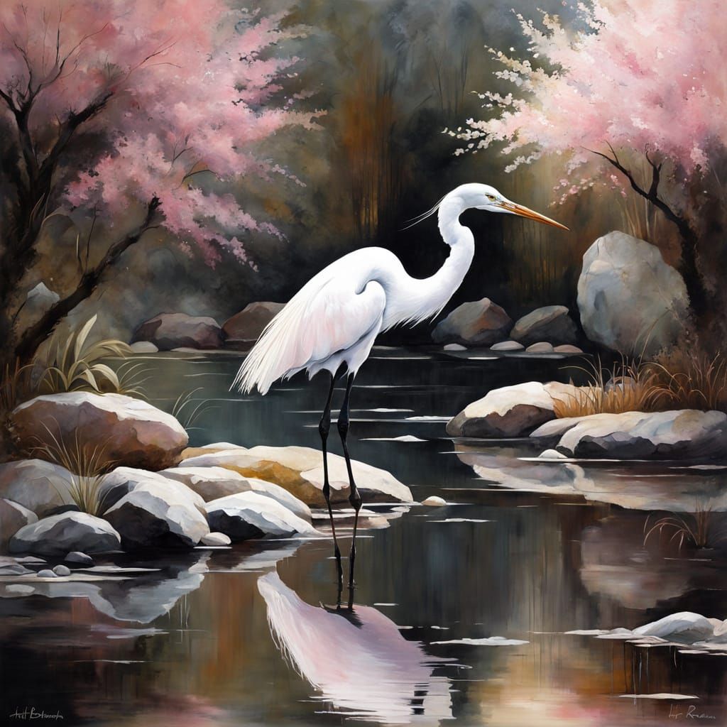 Elegant Egret in a Zen Oasis