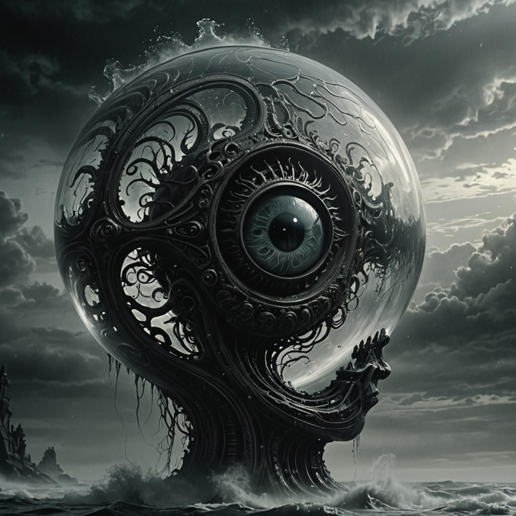 Surreal Dark Fantasy Glass 'A' with Eerie Blue Glow