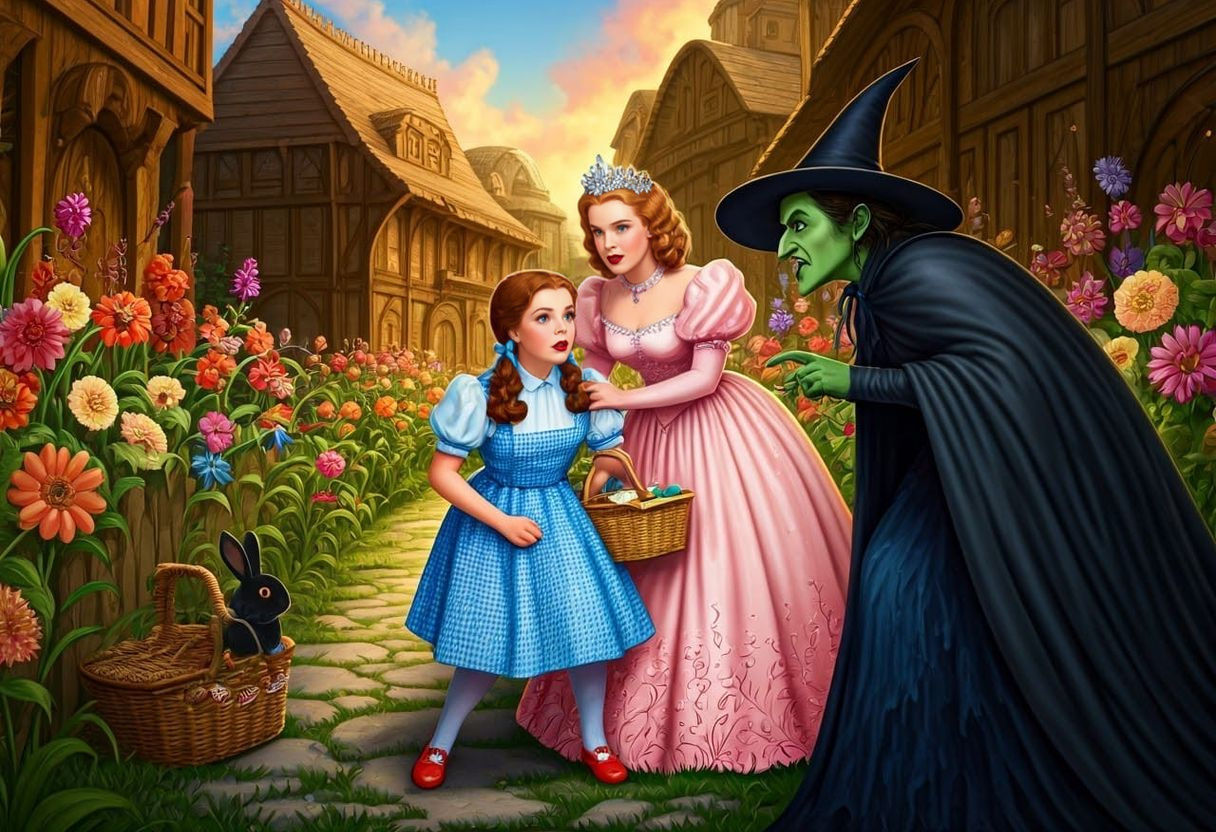 Dorothy Faced by the Wicked Witch in Colorful Munchkin Villa...