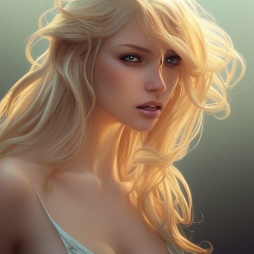 Blonde Woman with Seashells: Hyperdetailed Ocean Portrait