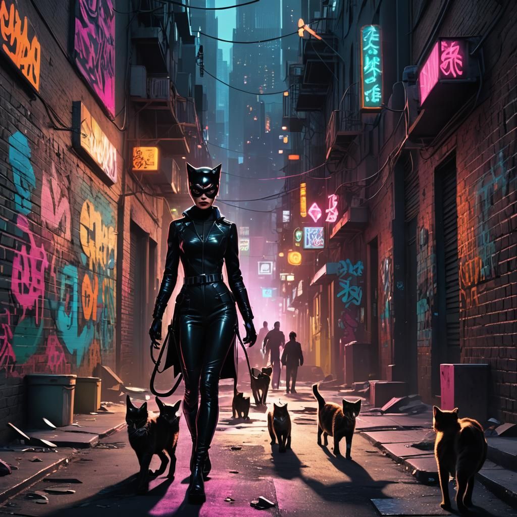 Catwoman in a Futuristic Noir Alley