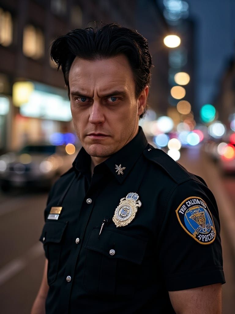 Dramatic City Portrait of a Handsome Policeman