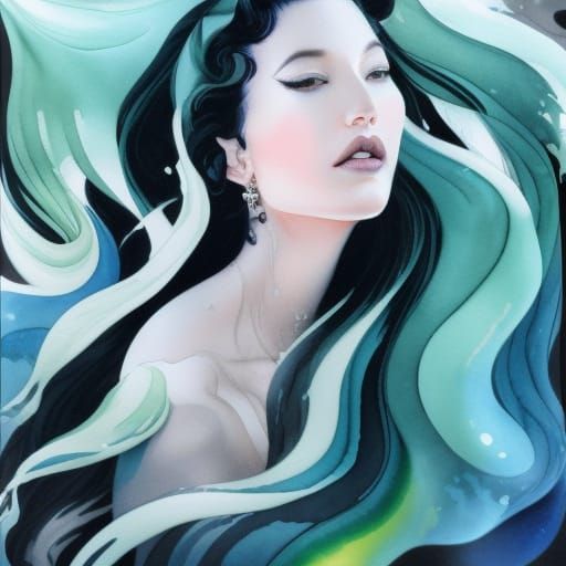 Wild Black Hair Gouache Painting in Disney Splash Art