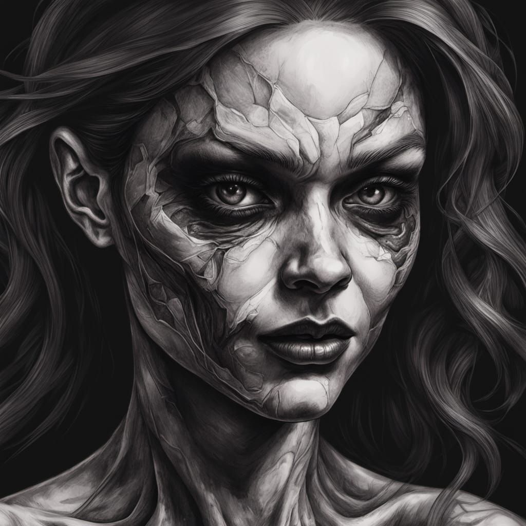 Grinning Female Murder Victim Sketch in Noir Style