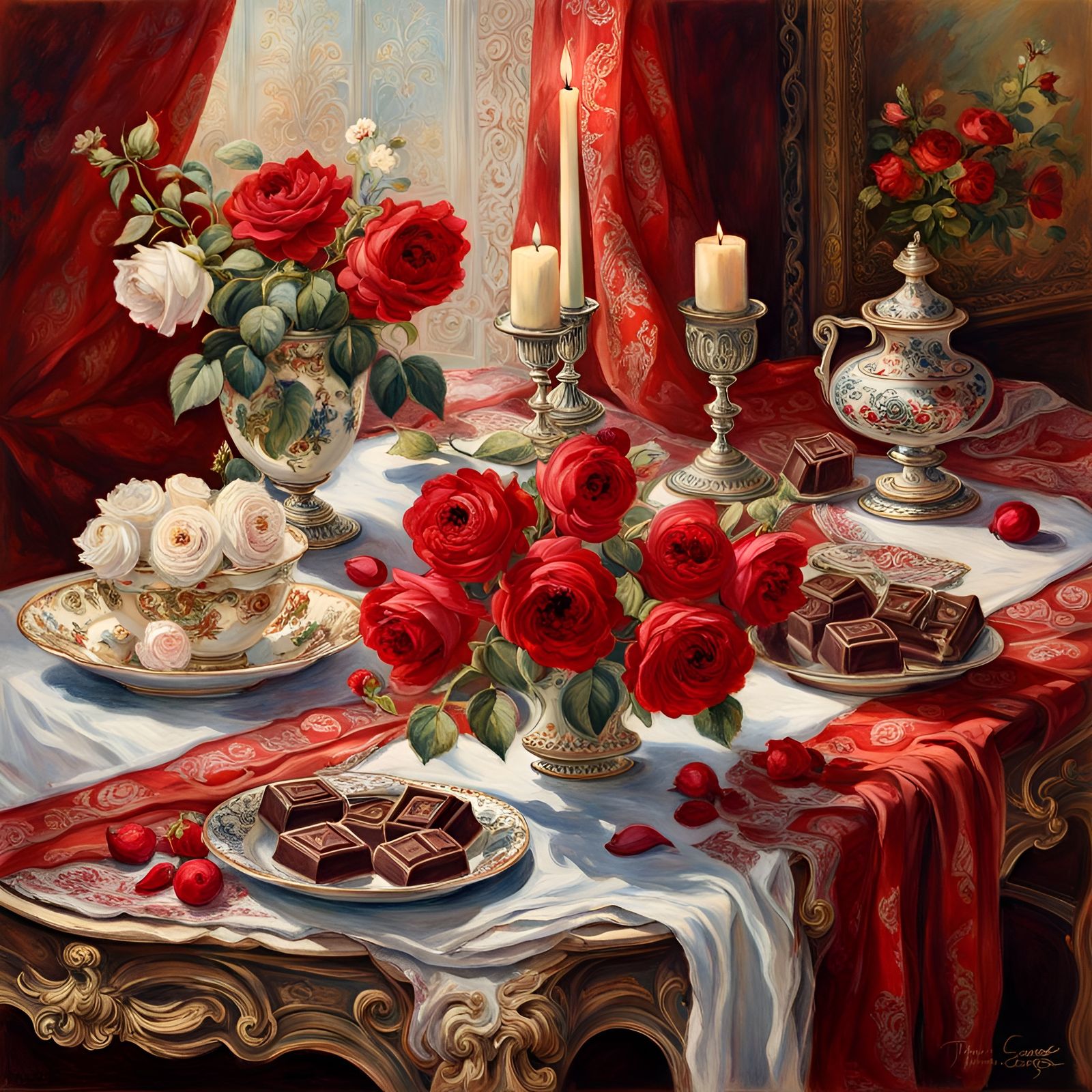 Roses and Chocolates in Art Nouveau Style