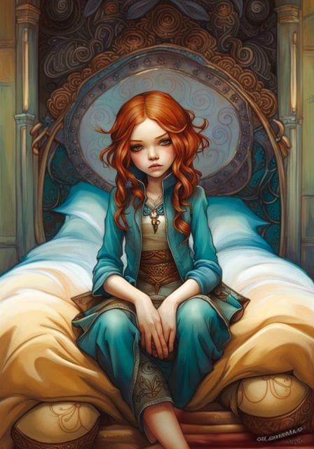 Sad Girl with Elvish Grin in Fantasy Art Style