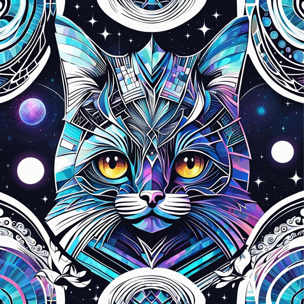 Plaid Space Cat: Abstract Vector Zentangle Art