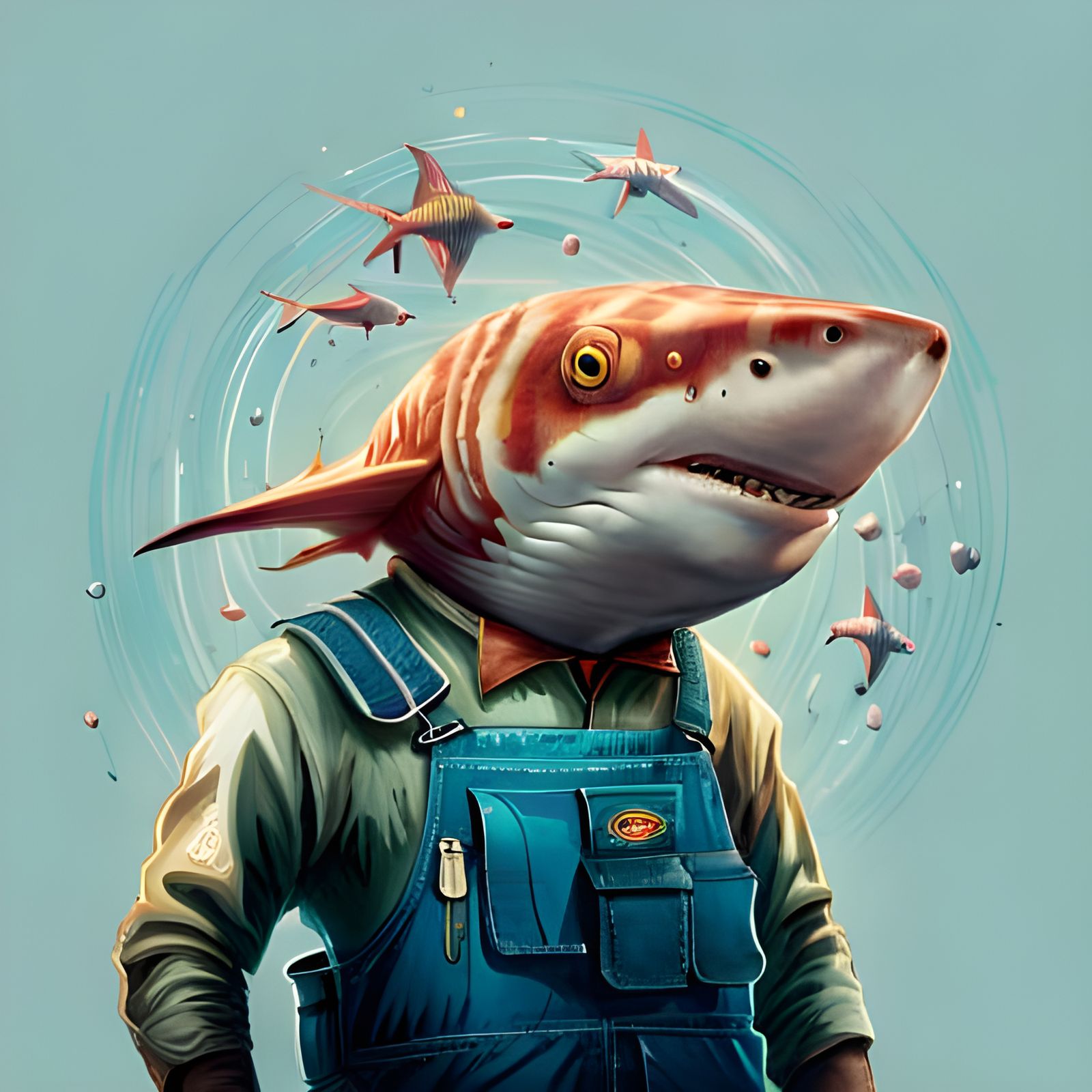 Hammerhead Shark Construction Worker: 3D Digital Art