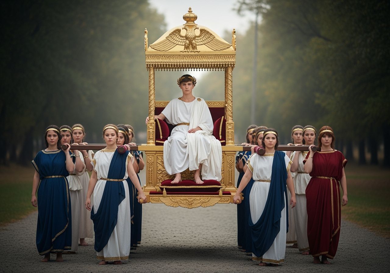 Barefoot Emperor on Golden Throne, Classical Photography