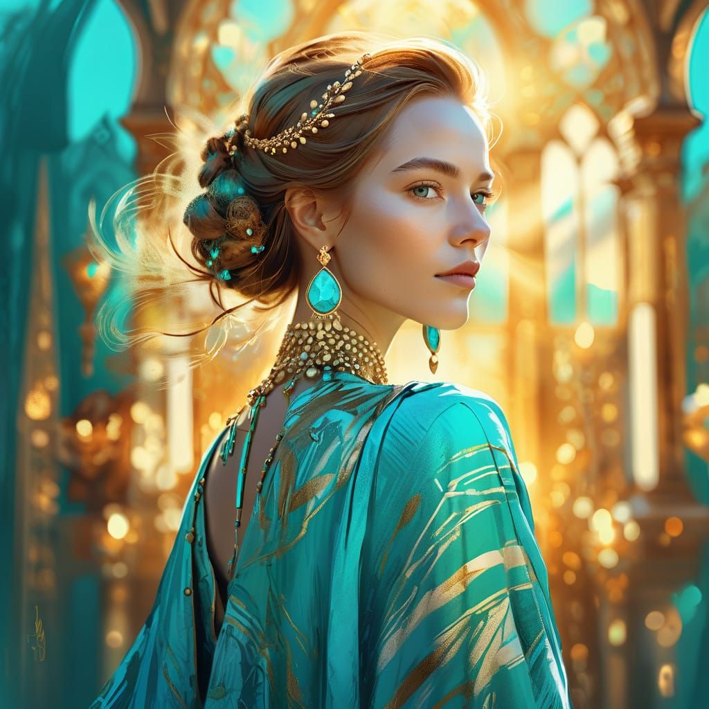 Woman in Turquoise: Digital Art Portrait