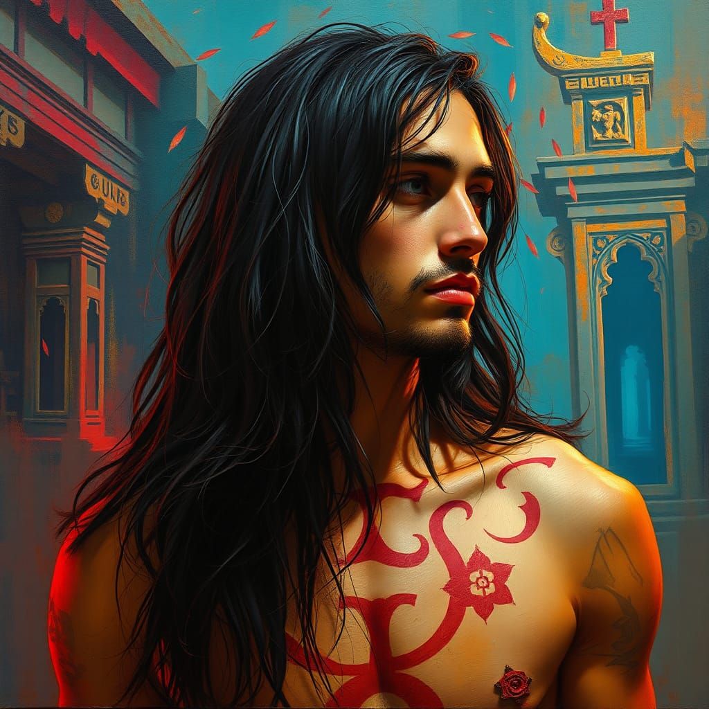 Man with Long Hair: Oil Painting in Dieselpunk Style