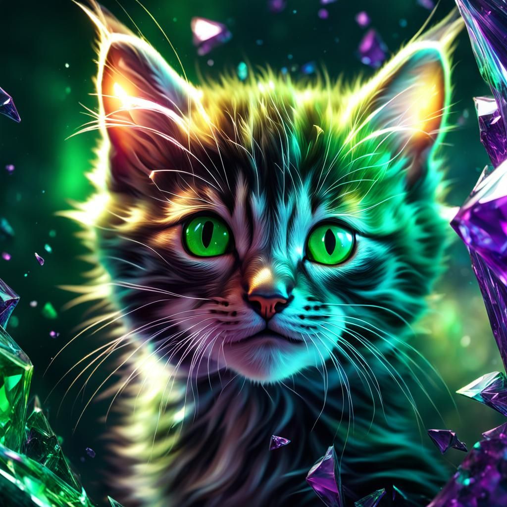 Glowing Purple Kitten Running in the Dark: 8K Art