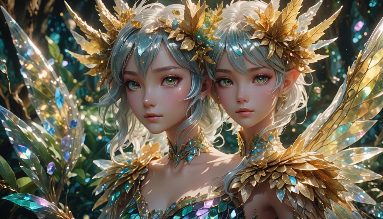 Crystal Fairy Dragon in Anime Style Forest