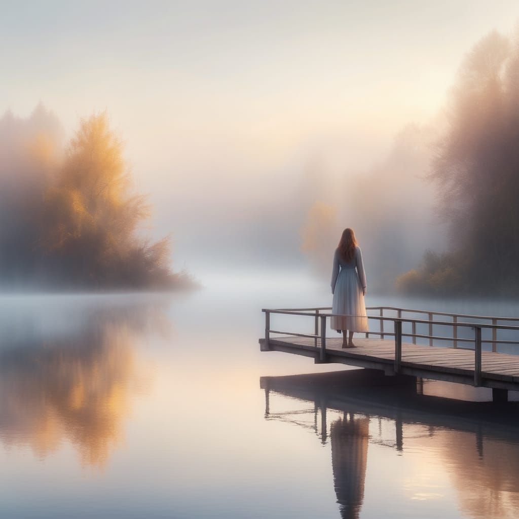 Misty Morning Serenity in Watercolor Style