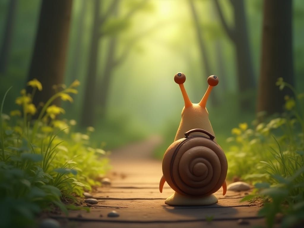 Cartoon Snail Contemplates a Forked Path