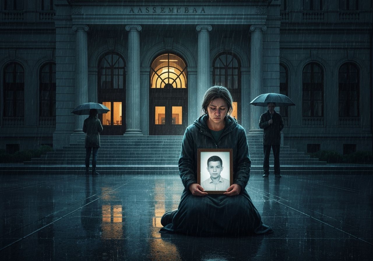 Woman's Hunger Strike in Belgrade Night Rain