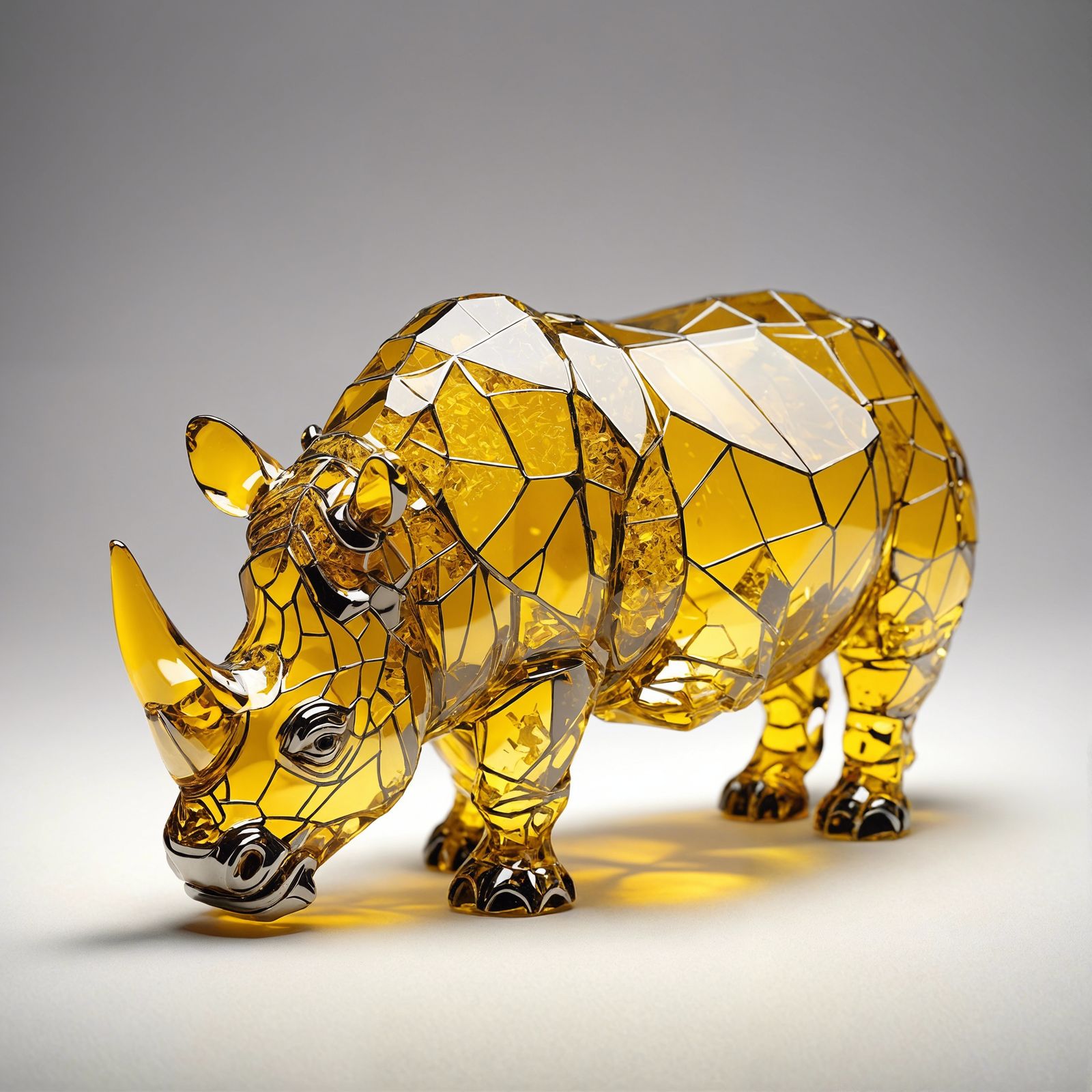 Shattered Yellow Glass Rhinoceros Figurine