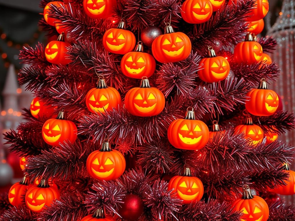 Kitsch Christmas Tree with Halloween Pumpkins