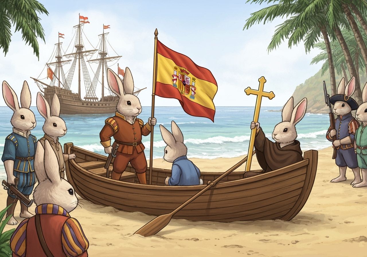 Anthropomorphic Rabbits Recreate Columbus Landing on Hispani...