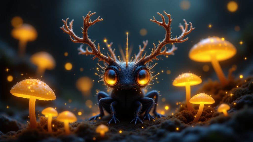 Magical Black and Gold Insectoid Creature with Glowing Spine...