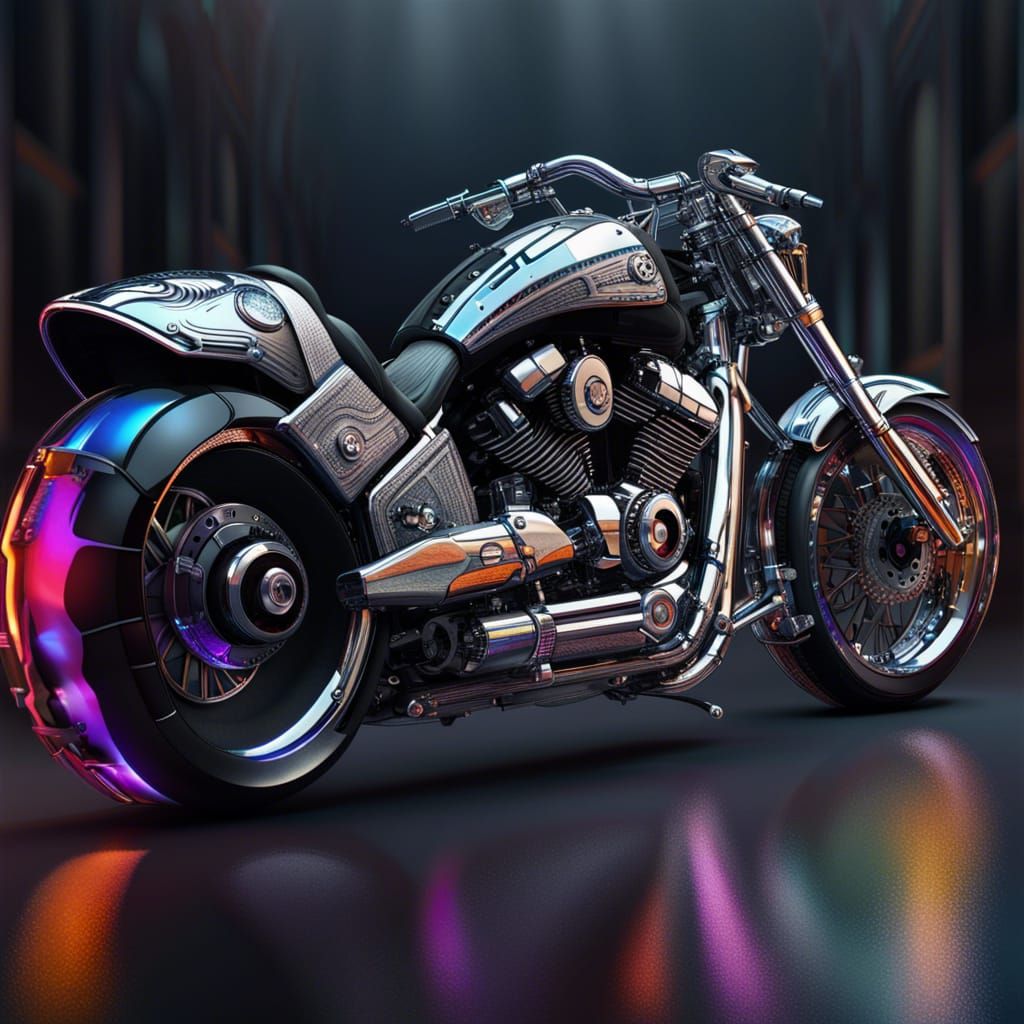 Futuristic Harley Davidson Motorcycle: Hyperrealistic Splash...