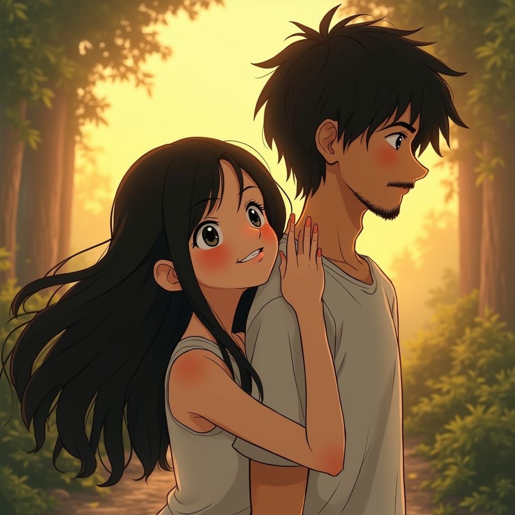 Ghibli-Inspired Young Couple in Whimsical Morning Moment
