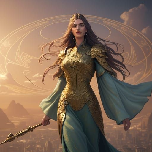 Ethereal Figures in Golden Hues, Art Nouveau Style