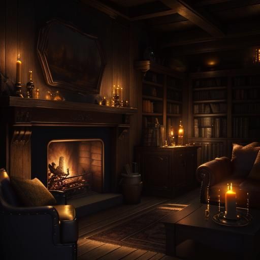 Cozy Fireplace Scene in Mystical Forest