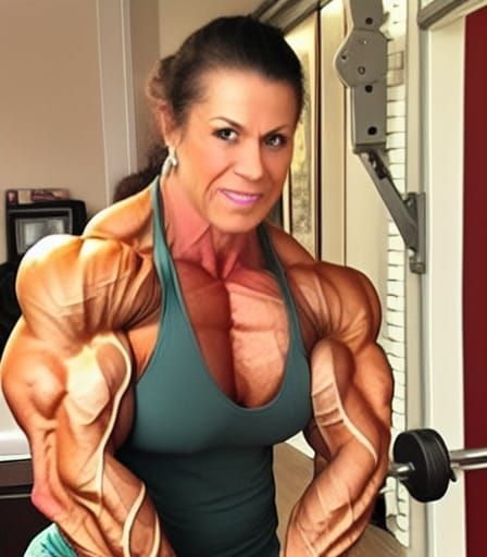 Muscular Bodybuilder Mom Flexing Ripped Arms