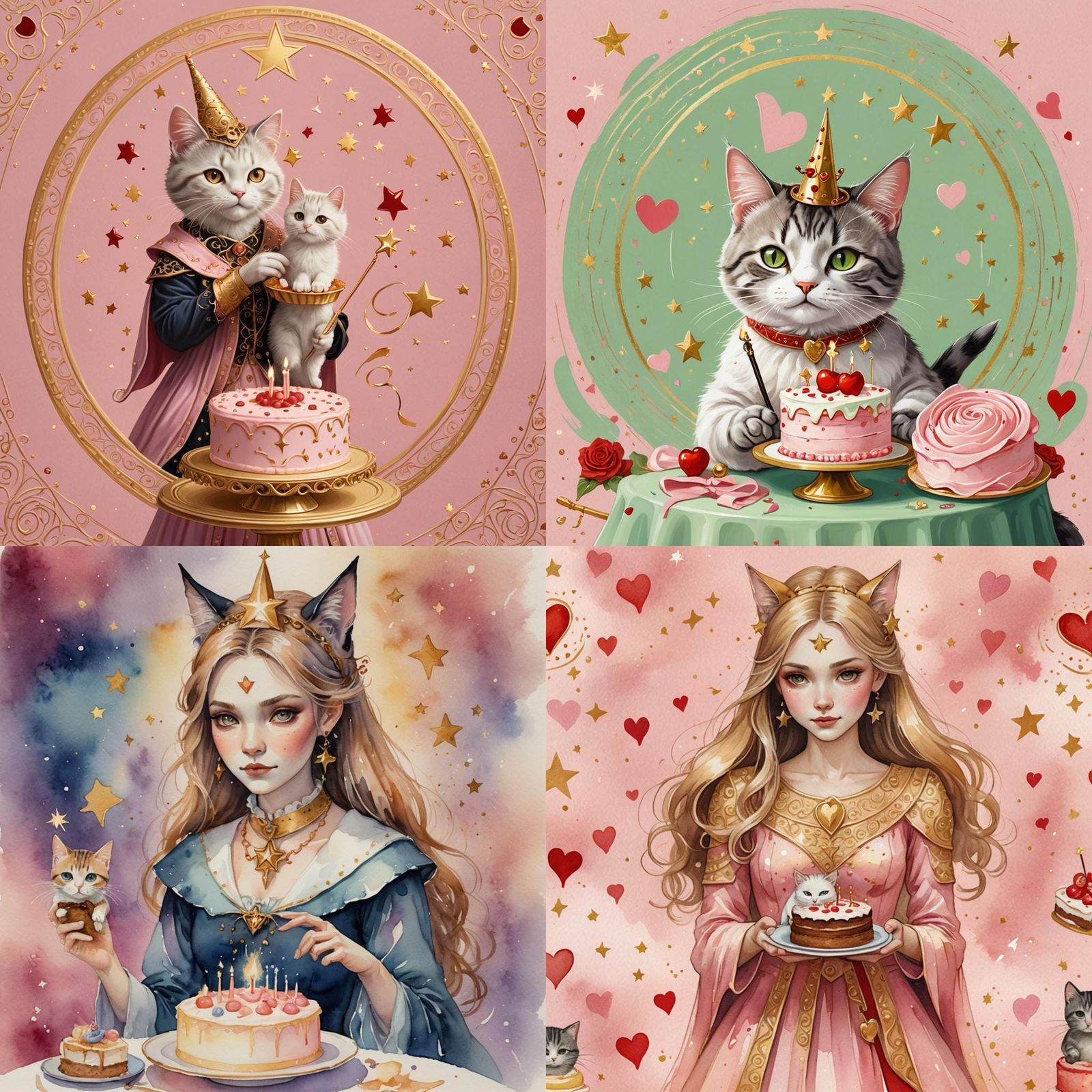 Golden Emblem: Sorceress, Cat, and Cake